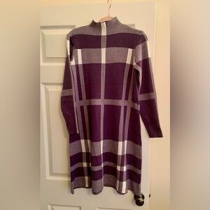 Purple & Cream Plaid Long Sleeve knit Dress